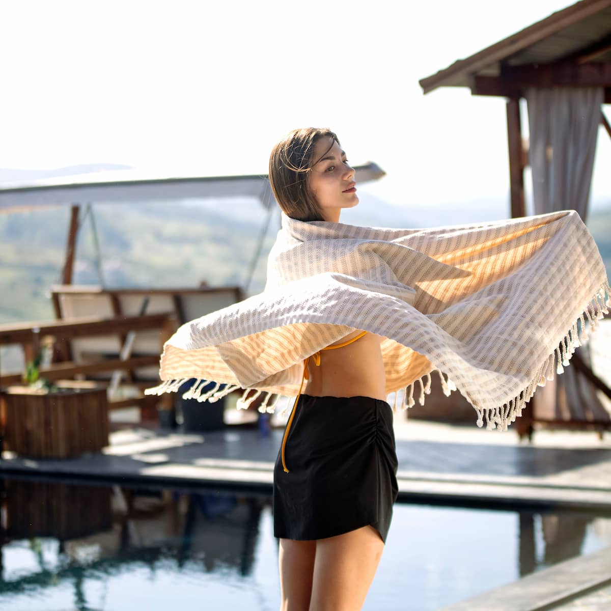 beige turkish bath and beach towel striped cream shawl pool towel