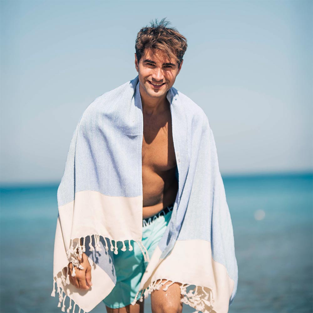 light blue turkish beach towel herringbone peshtemal towels sand free quick dry cotton