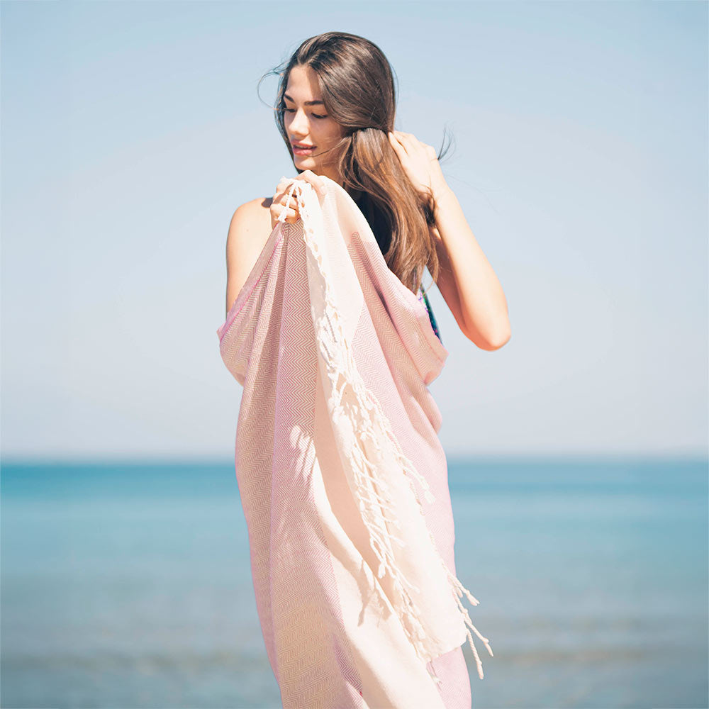 pink turkish beach towel herringbone peshtemal towels sand free quick dry cotton