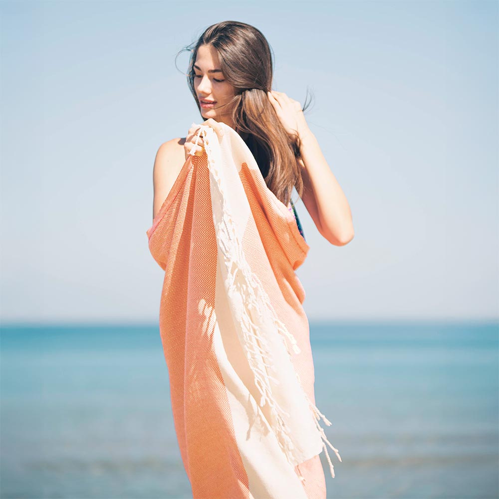 orange turkish beach towel herringbone peshtemal towels sand free quick dry cotton