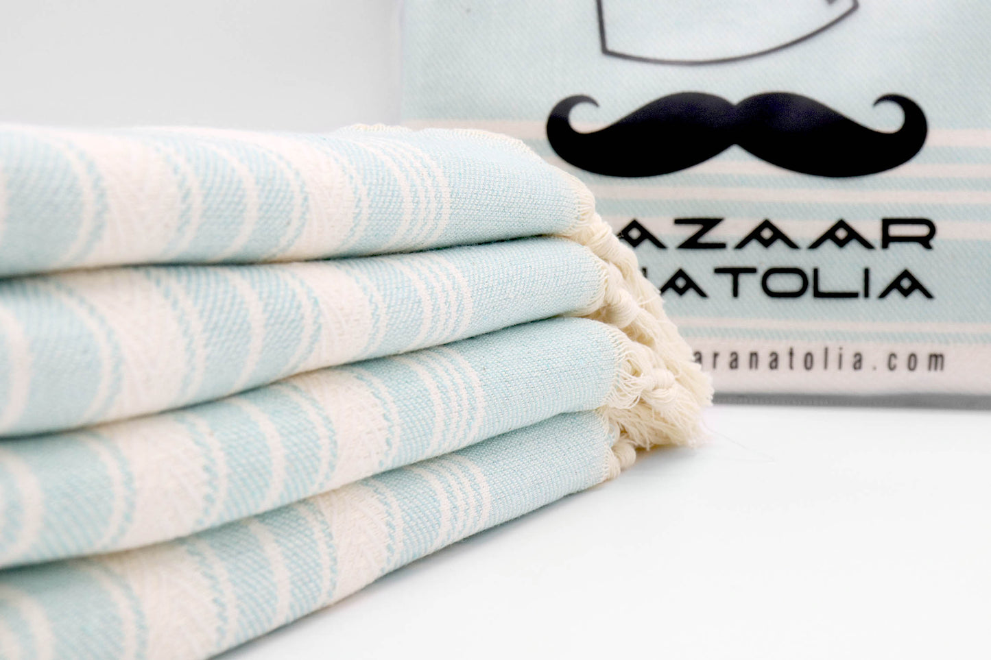 Set of 4 Turkish Hand Towel, Kitchen Towel, Tea Towel - Stripe Mint