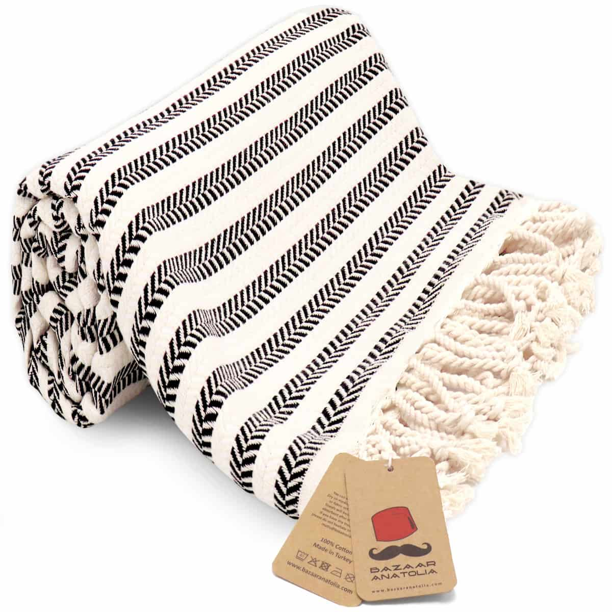 Reef White Black sale & Grey Striped Turkish Bath/Beach Towel (Set Of Two)