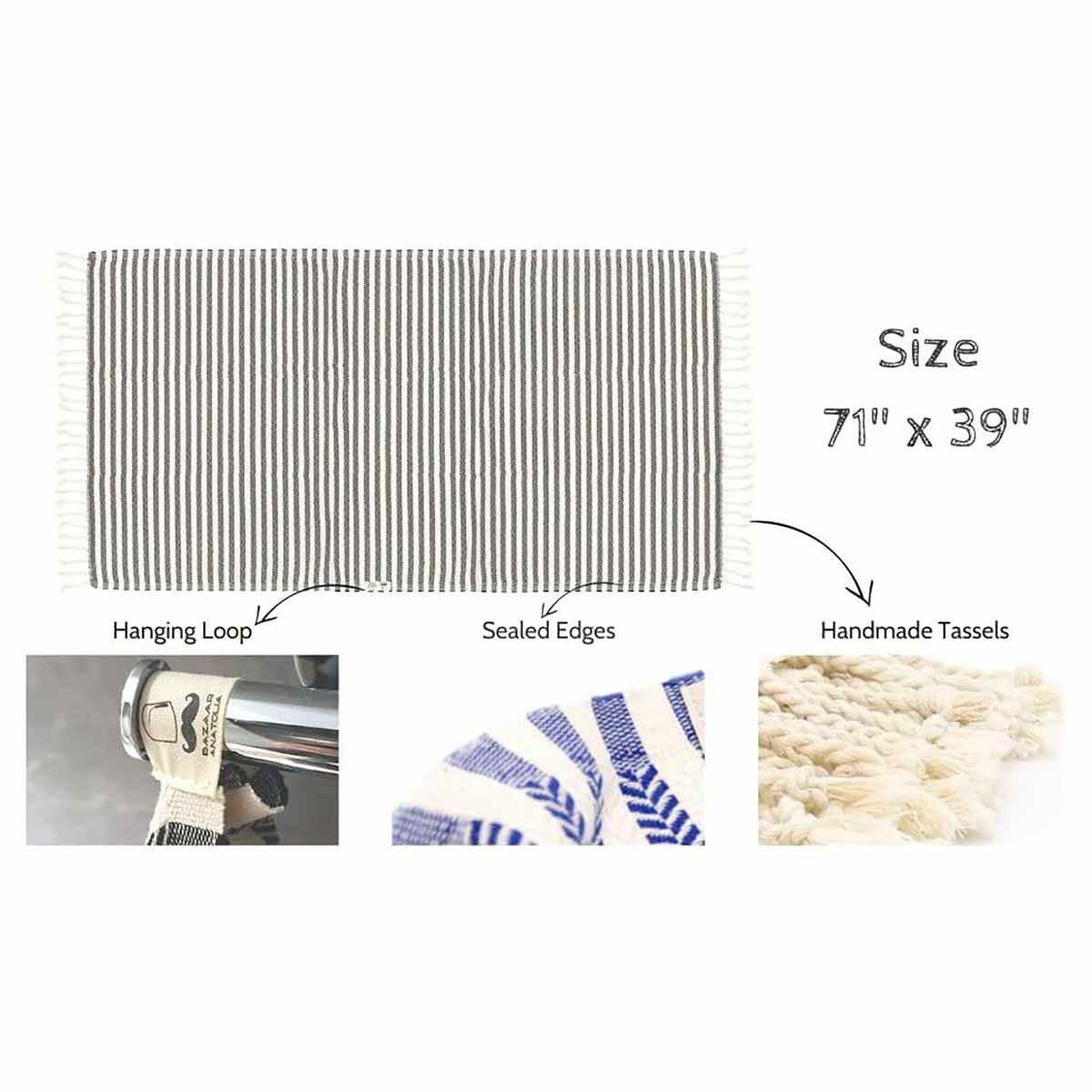 Arpa Peshtemal Beach and Bath Towel - Gray