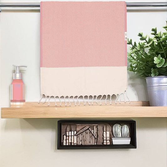 Herringbone Turkish Towel, Kitchen Towel, Tea Towel, Hand Towel - Coral