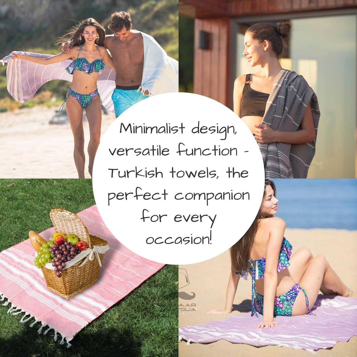 Stripe Turkish Beach & Peshtemal Towel - Purple