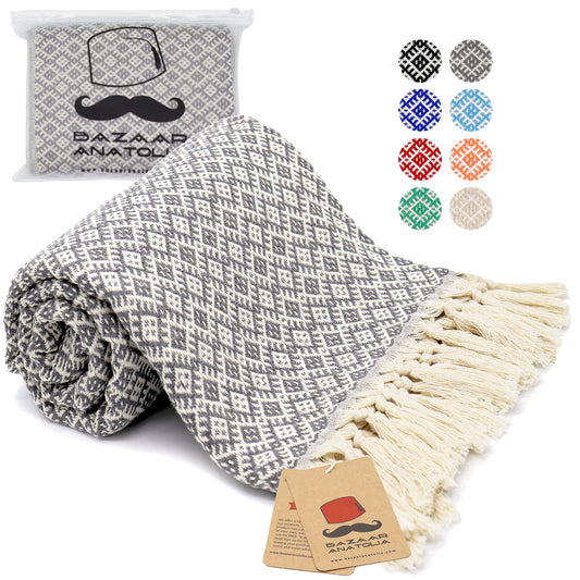 grey turkish beach towel gray oversize quick dry sand free  absorbent light weight sustainable soft cotton