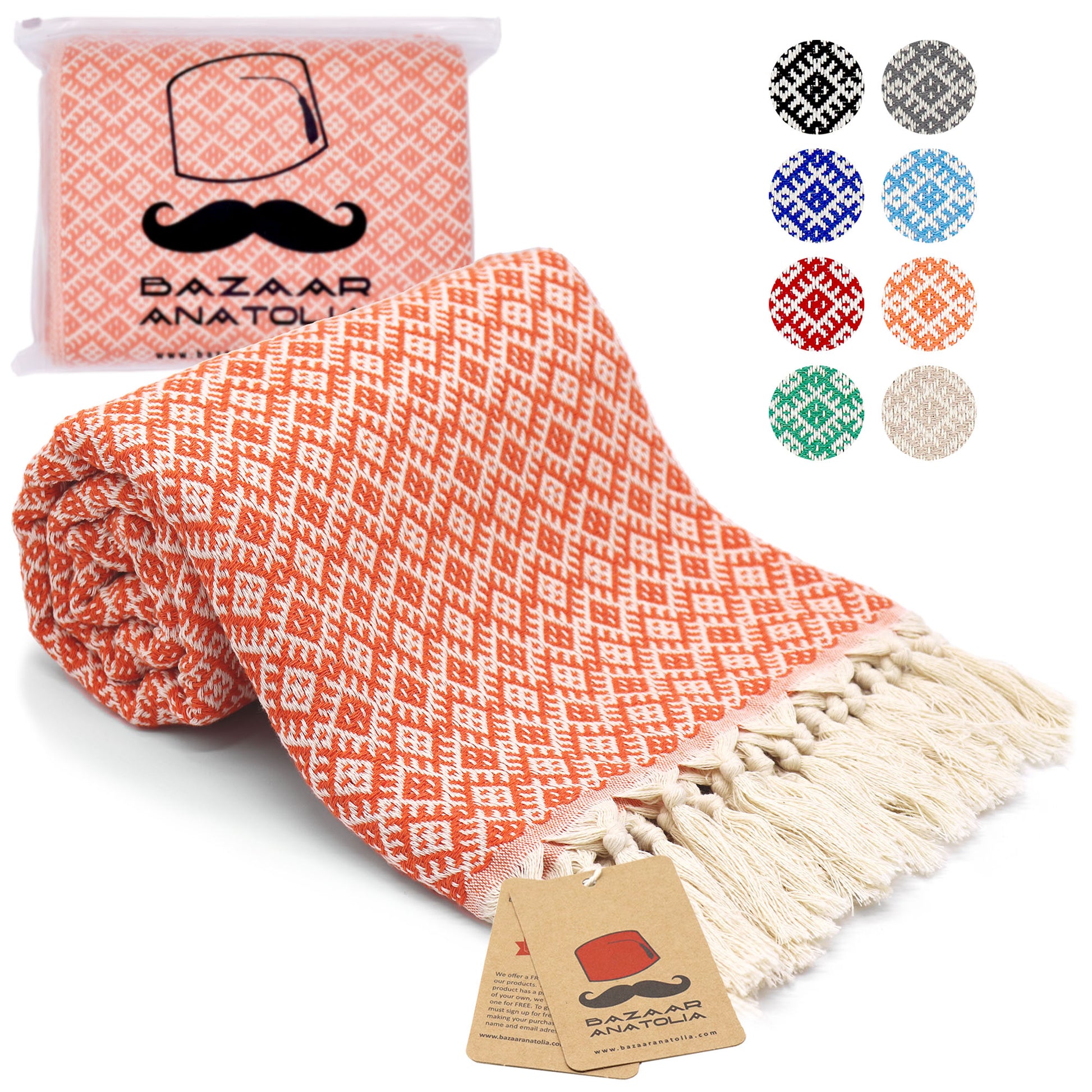 orange turkish beach towel oversize quick dry sand free  absorbent light weight sustainable soft cotton