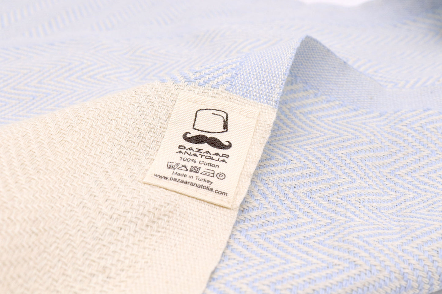 Herringbone Turkish Towel, Kitchen Towel, Tea Towel, Hand Towel - Light Blue