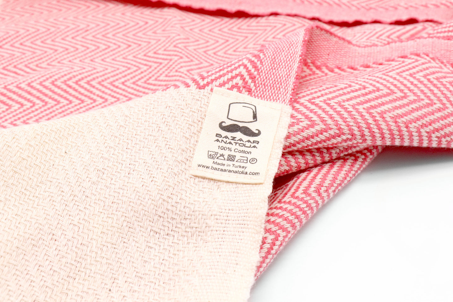 Herringbone Turkish Towel, Kitchen Towel, Tea Towel, Hand Towel - Coral