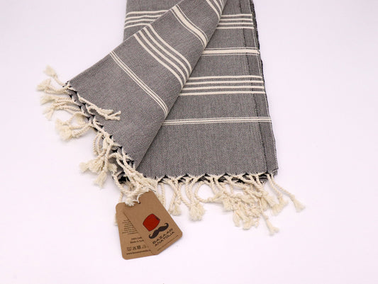 Slim Line Peshtemal Beach Towel - Black