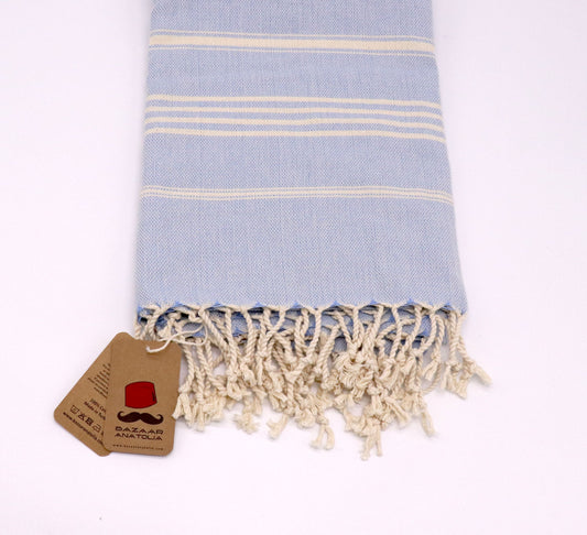Slim Line Peshtemal Beach Towel - Light Blue