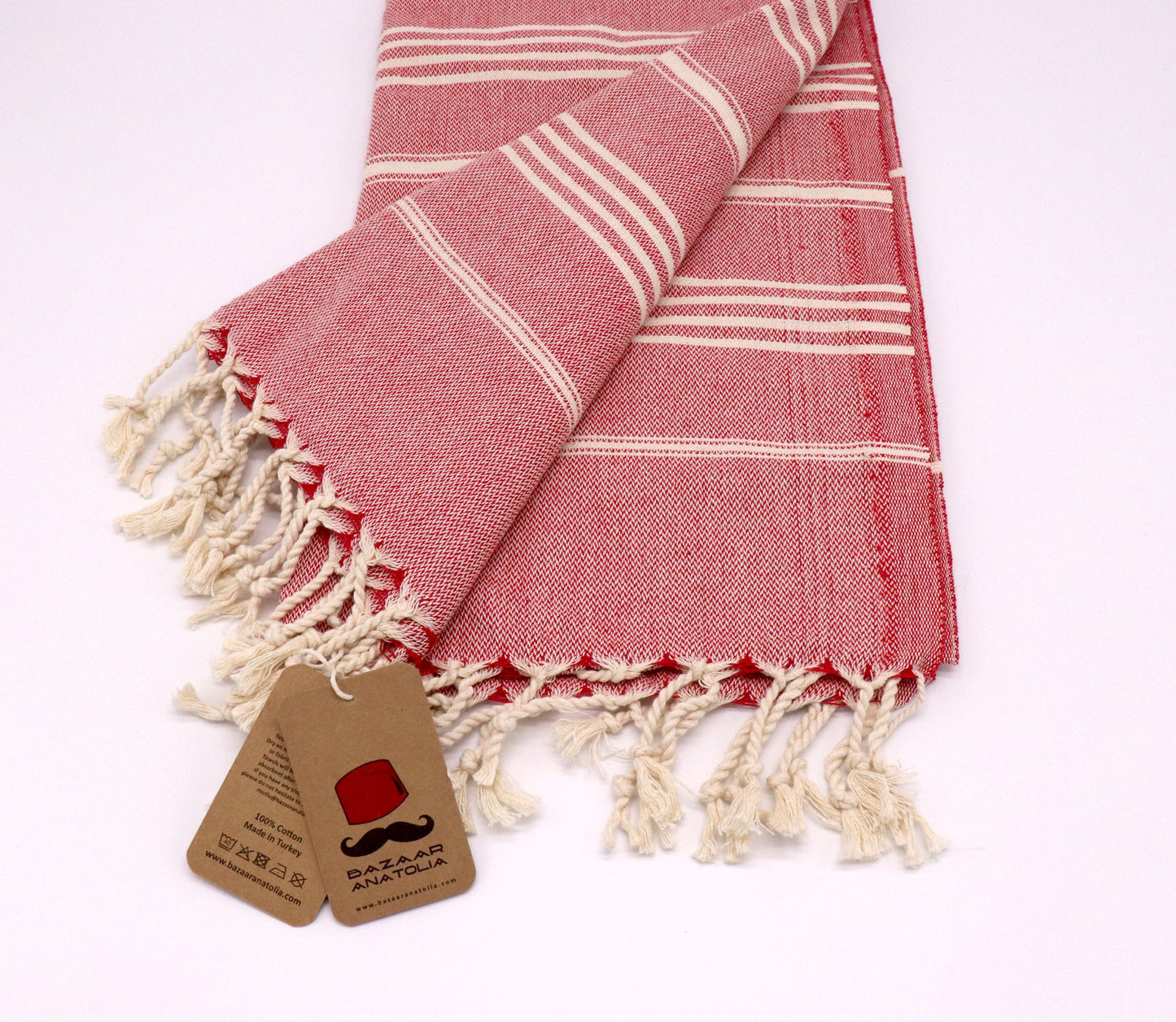 Slim Line Peshtemal Beach Towel - Red
