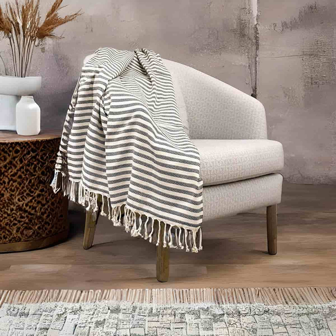 turkish towel blanket couch sofa throw striped back and white