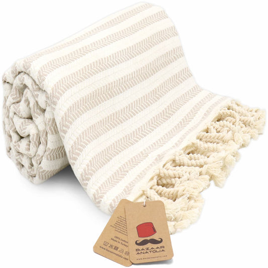 beige turkish bath and beach towel striped cream