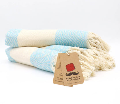 Set of 4 Diamond Turkish Hand Towel, Kitchen Towel, Tea Towel - Turquoise