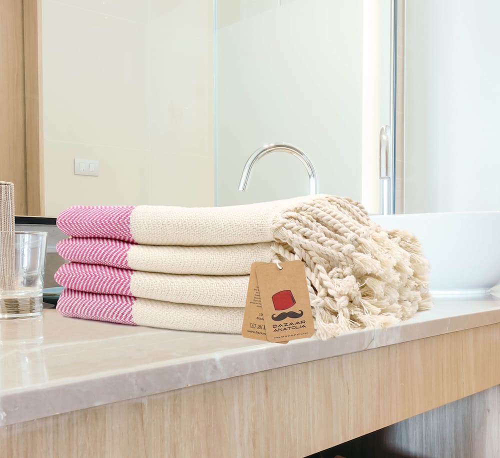 Herringbone Turkish Towel, Kitchen Towel, Tea Towel, Hand Towel - Fuscia