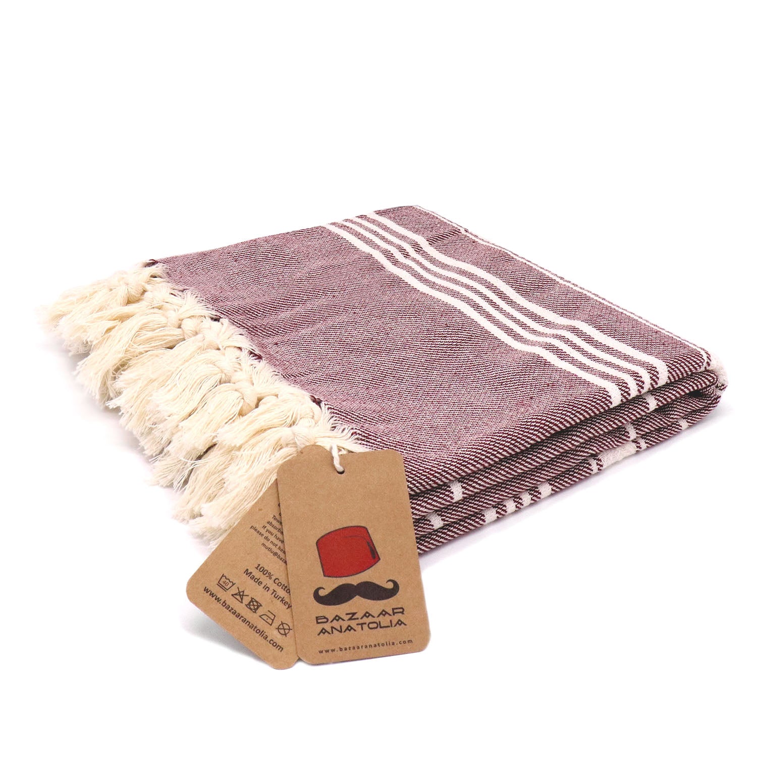 maroon turkish beach towel stripe tassels fringe boho bath towels quick dry sand free cotton