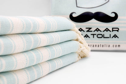 Set of 4 Turkish Hand Towel, Kitchen Towel, Tea Towel - Stripe Mint