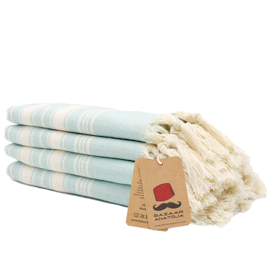 Set of 4 Turkish Hand Towel, Kitchen Towel, Tea Towel - Stripe Mint