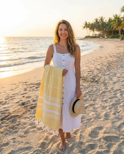 Stripe Turkish Beach & Peshtemal Towel - Yellow