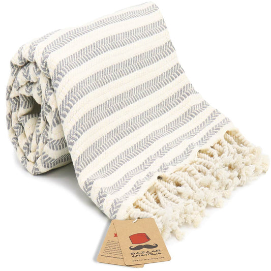 grey striped turkish beach towel gray