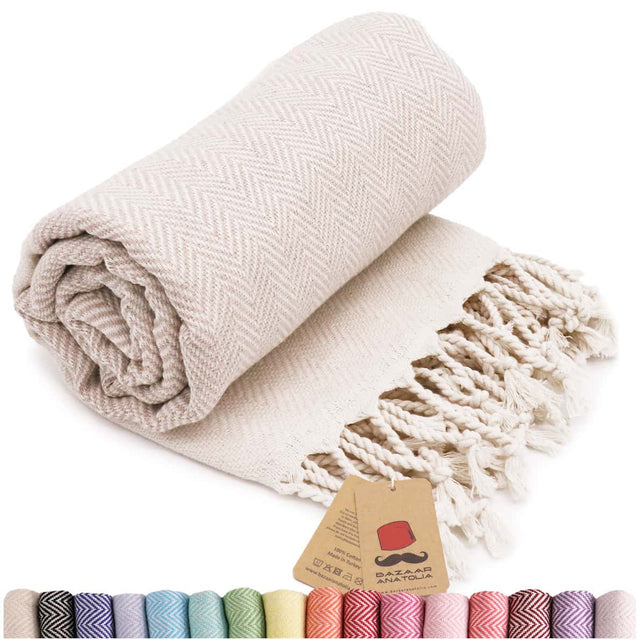 Herringbone Turkish Beach Towel - Beige