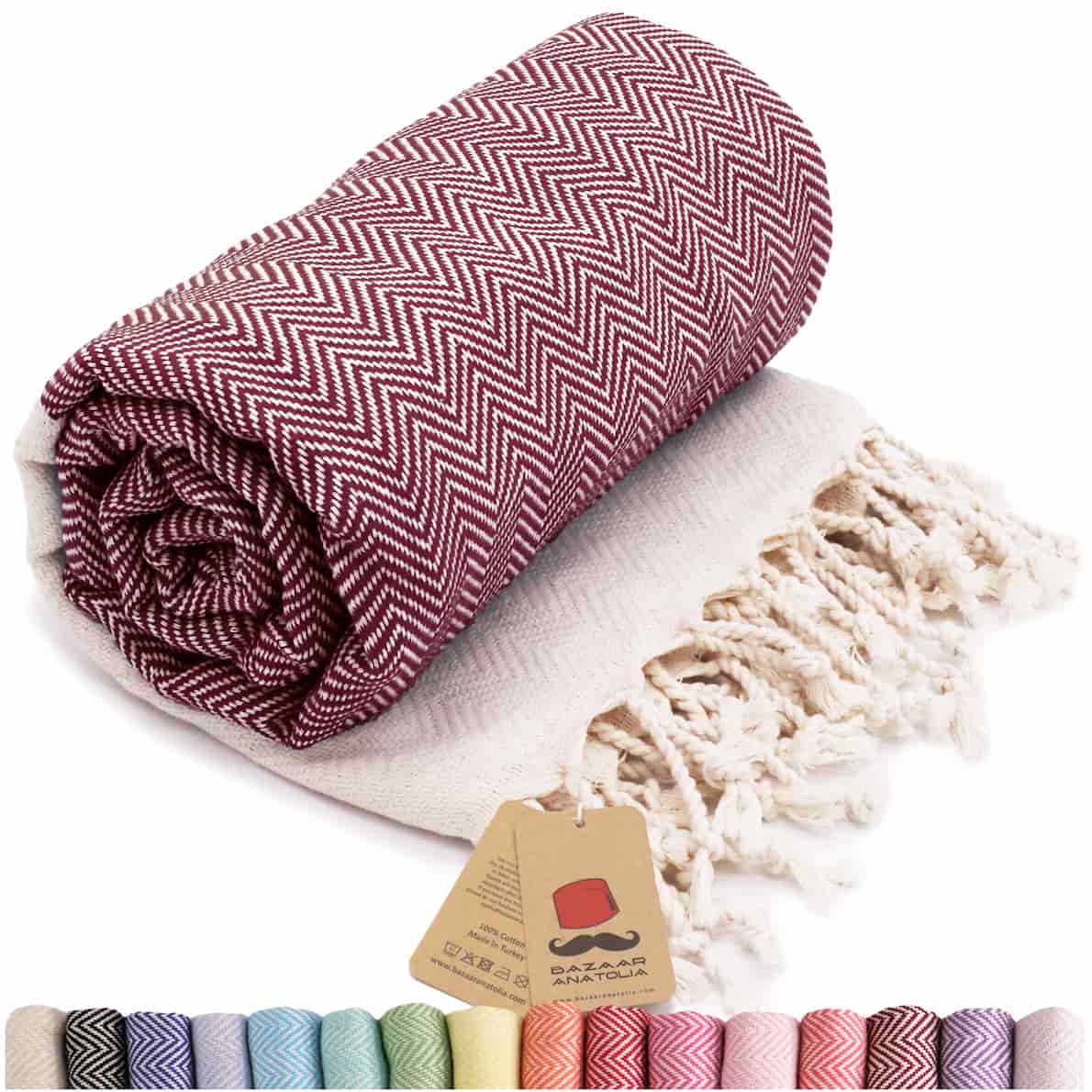maroon turkish beach towel herringbone peshtemal towels burgundy towel sand free quick dry cotton
