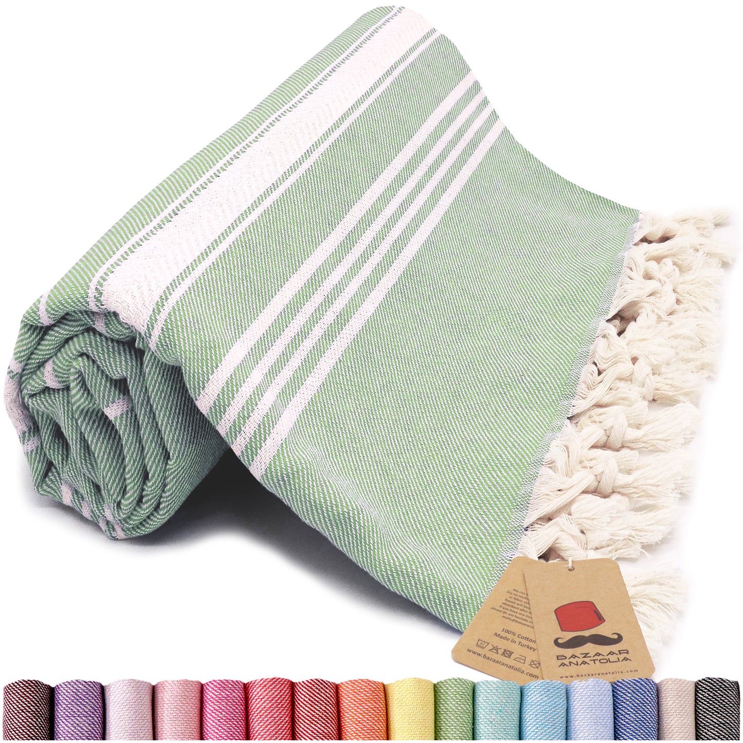 Stripe Turkish Beach & Peshtemal Towel - Green