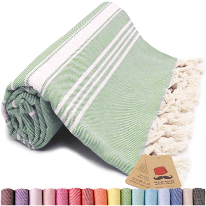Stripe Turkish Beach & Peshtemal Towel - Green