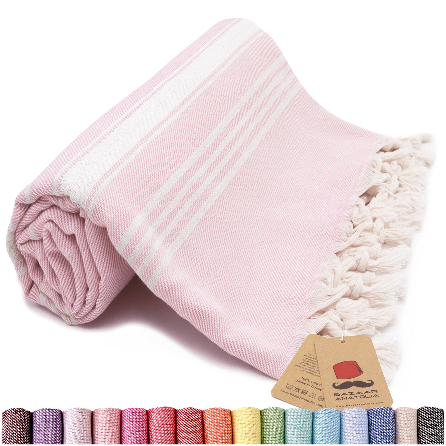Stripe Turkish Beach & Peshtemal Towel - Pink