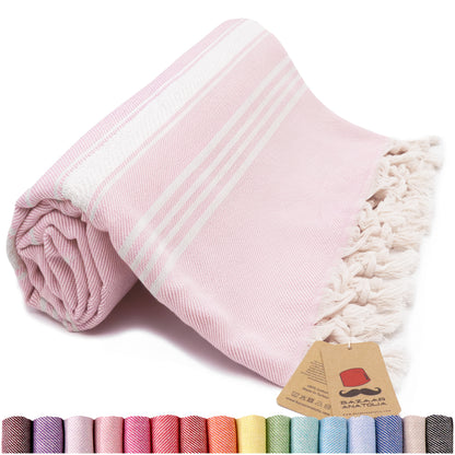 Stripe Turkish Beach & Peshtemal Towel - Pink