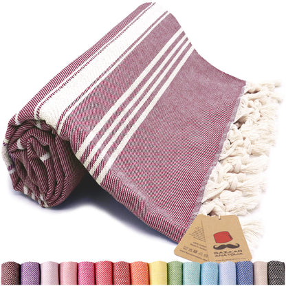Stripe Turkish Beach & Peshtemal Towel - Maroon