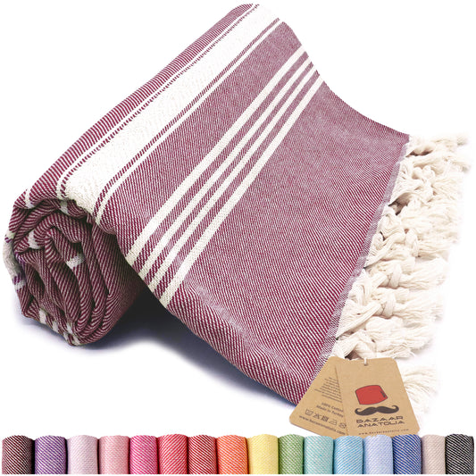 Stripe Turkish Beach & Peshtemal Towel - Maroon