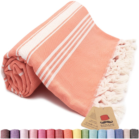 Stripe Turkish Beach & Peshtemal Towel - Orange