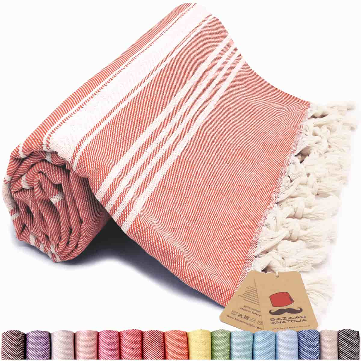 Stripe Turkish Beach & Peshtemal Towel - Orange