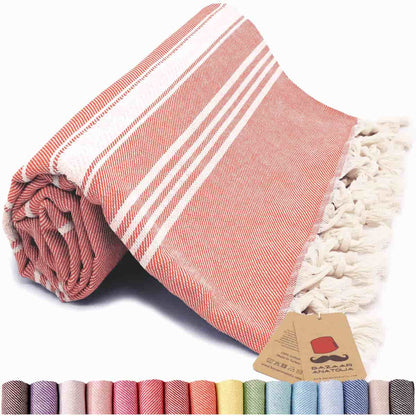 Stripe Turkish Beach & Peshtemal Towel - Orange