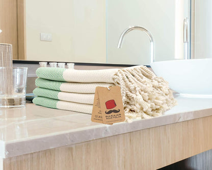 Green Herringbone Turkish cotton hand towels, set of four – additional product view