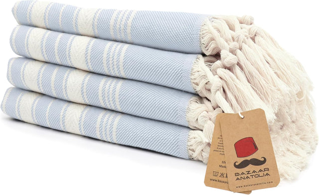 Stripe Cotton Hand Towels – Light Blue, Set of 4