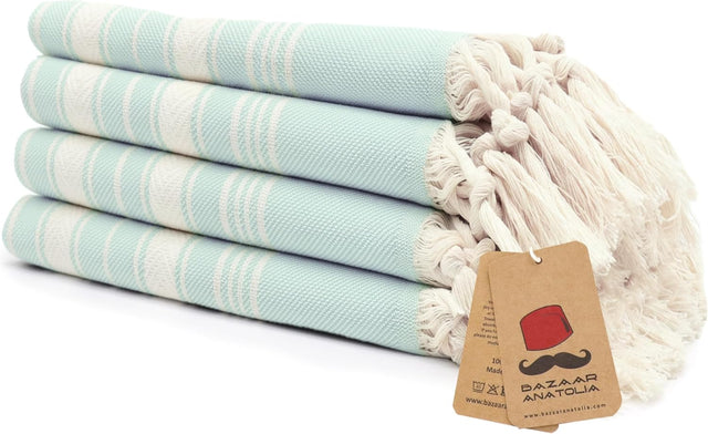 Stripe Cotton Hand Towels – Mint, Set of 4