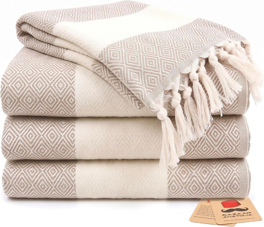 Set of four beige diamond Turkish cotton hand towels