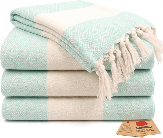 Set of four mint diamond Turkish cotton hand towels