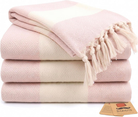 Set of four pink diamond Turkish cotton hand towels
