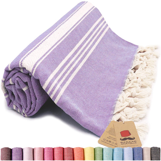 Stripe Turkish Beach & Peshtemal Towel - Purple