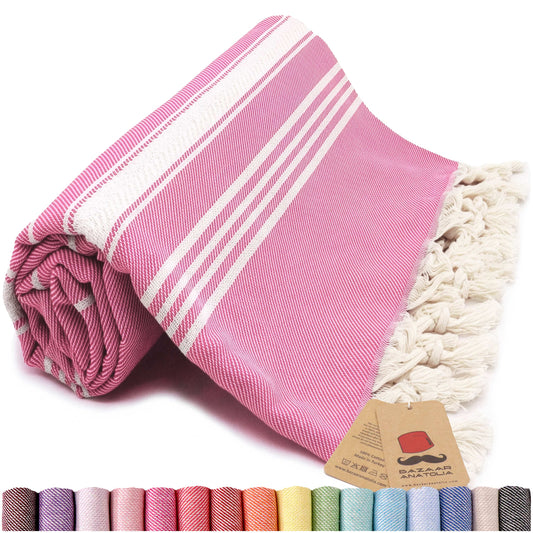 Stripe Turkish Beach & Peshtemal Towel - Fuscia