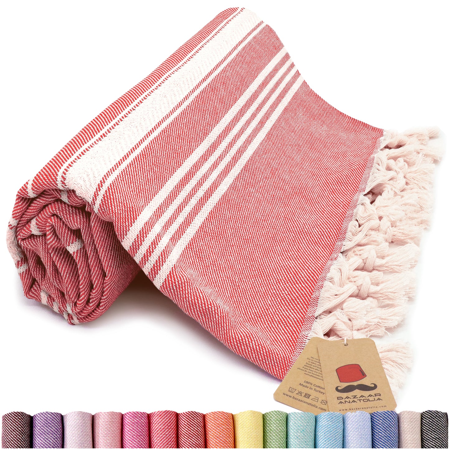 Stripe Turkish Beach & Peshtemal Towel - Red