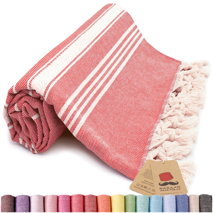 Stripe Turkish Beach & Peshtemal Towel - Red