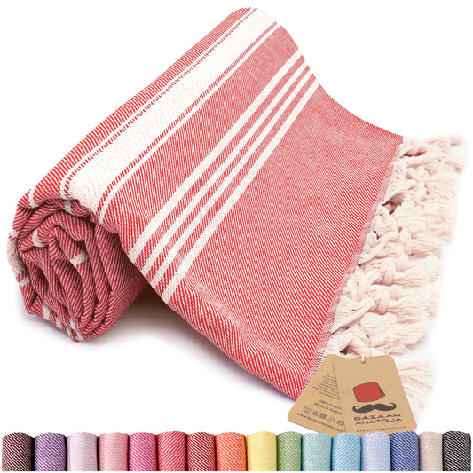 Stripe Turkish Beach & Peshtemal Towel - Red