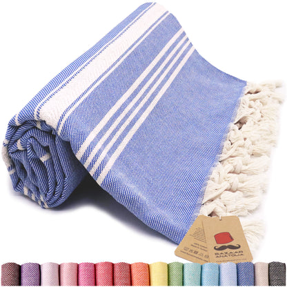 Stripe Turkish Beach & Peshtemal Towel - Royal Blue