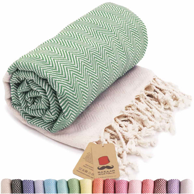 Herringbone Turkish Beach Towel - Green