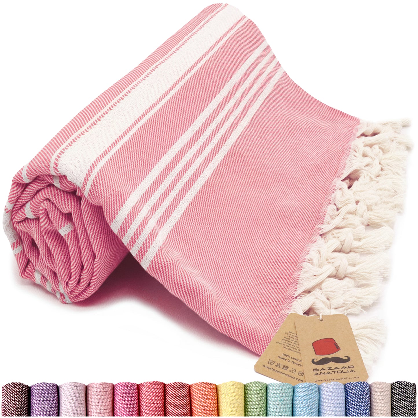 Stripe Turkish Beach & Peshtemal Towel - Coral